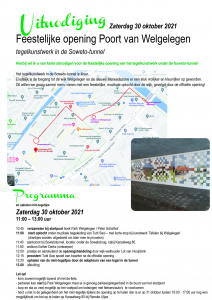 Uitnodiging voor de opening van Poort van Welgelegen-tegelkunstwerk in de Soweto tunnel, Utrecht